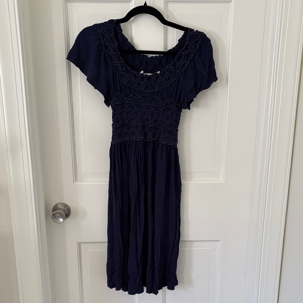 Max Studio Navy Blue Smocked Dress